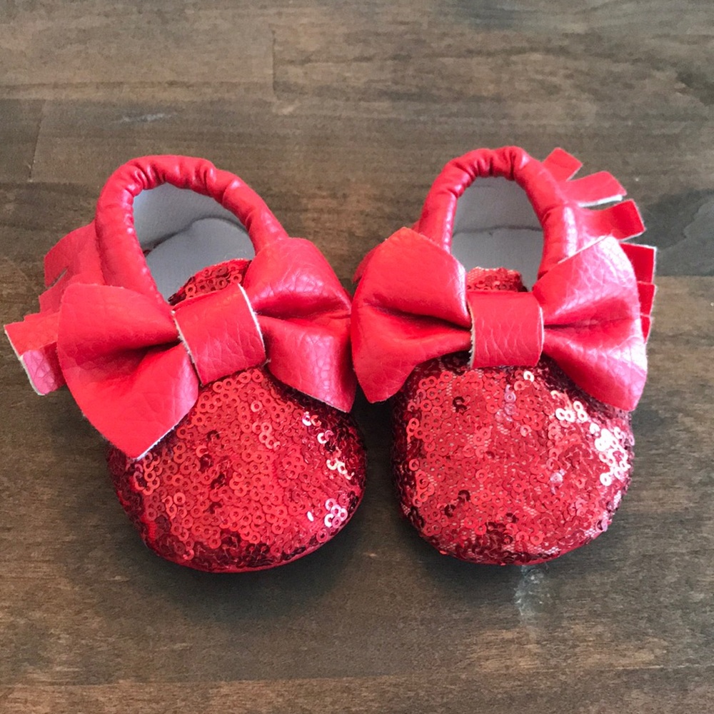 Red sequin moccasins- size 2 (3-6mo)